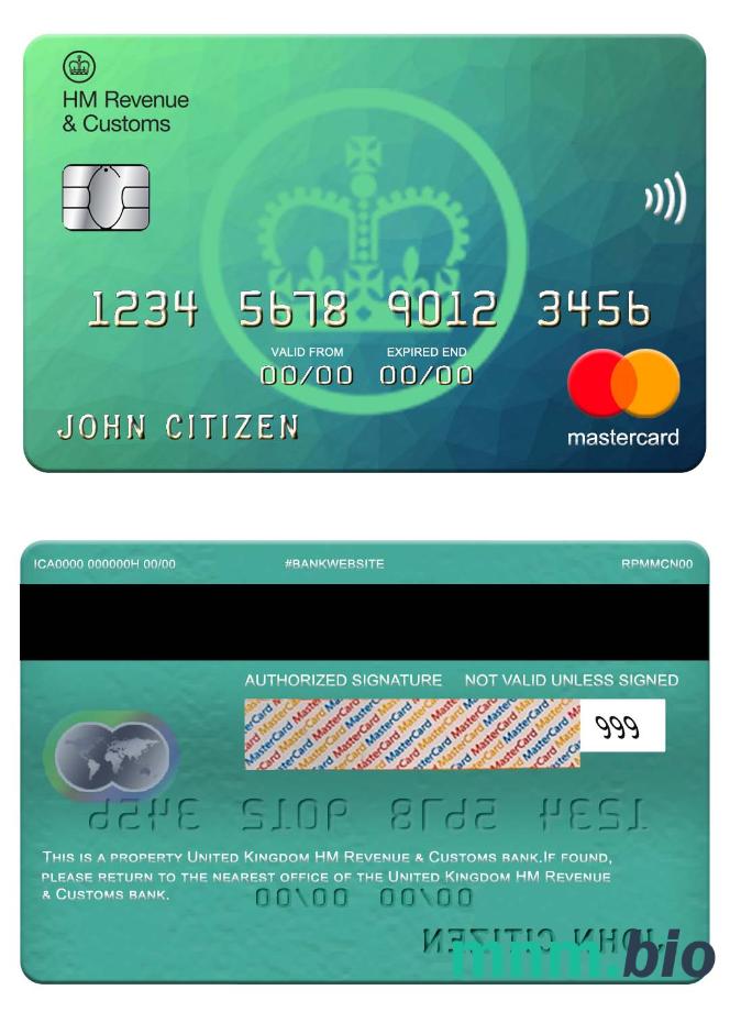 United Kingdom HM Revenue & Customs bank przykład karty mastercard w formacie PSD